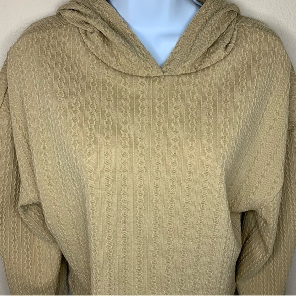 Beige Cable Knit Cropped Hoodie One Step Up Long Sleeve Stretch - Picture 3 of 9